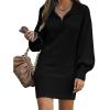 NineFit Basics Women V Neck Knit Mini Sweater Dresses Casual Long Sleeve Loose Fit Solid Color Ribbed Hem Pullover Jumper Sweaters (X-Large,Black) view 1