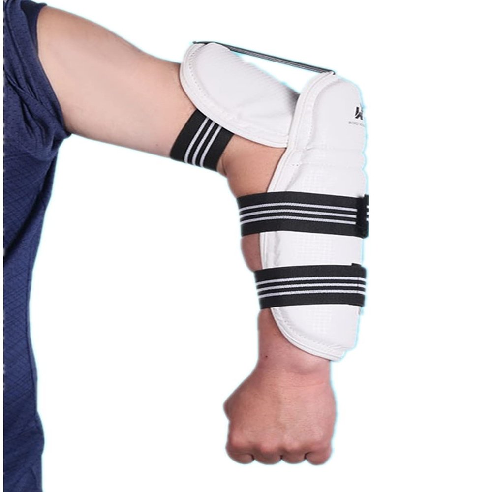 WIVKS Taekwondo Extra Long Arm & Elbow Protectors, Martial Arts Karate Training Football Protective Sleeve Arm Guards Pads Gym Team Match Sparring Gear for Adult Men Women Youth Kids (Large), White