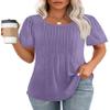 Womens T Shirts Short Sleeve Summer Tops Loose Fit Casual Plain Crewneck Pleated Front Dressy Women Blouses Purple L view 1