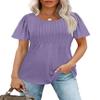 Womens T Shirts Short Sleeve Summer Tops Loose Fit Casual Plain Crewneck Pleated Front Dressy Women Blouses Purple L view 2