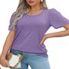Womens T Shirts Short Sleeve Summer Tops Loose Fit Casual Plain Crewneck Pleated Front Dressy Women Blouses Purple L view 3