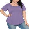 Womens T Shirts Short Sleeve Summer Tops Loose Fit Casual Plain Crewneck Pleated Front Dressy Women Blouses Purple L view 4