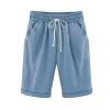 Askedwayu Women Summer Cotton Pants Plus Size High Waist Shorts Lacing Beach Workout Pocket Cropped Pants Sport Shorts Women F-Light Blue, M view 3