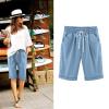 Askedwayu Women Summer Cotton Pants Plus Size High Waist Shorts Lacing Beach Workout Pocket Cropped Pants Sport Shorts Women F-Light Blue, M view 4