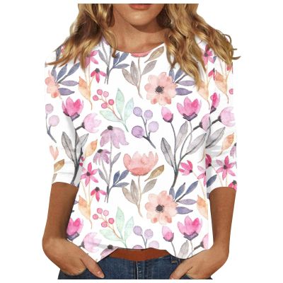 3/4 Length Sleeve Plus Size Blouse for Curvy Women - Elbow Sleeve Tee Summer Shirt Spring Top 2024 Trendy Watermelon Red S