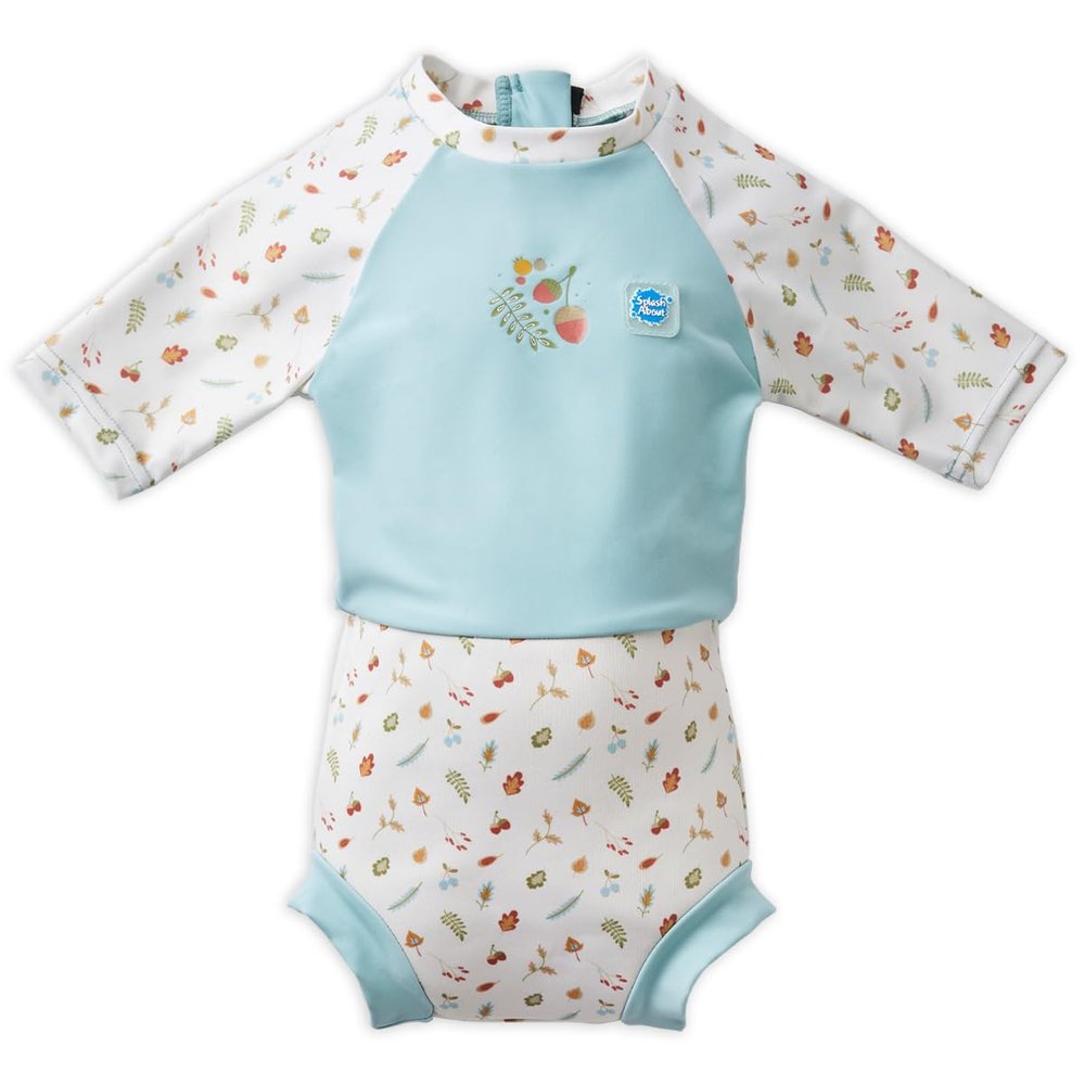 Splash About Happy Nappy Sunsuit, Swimsuit for Babies & Toddlers with Built-in Swim Diaper (Little Acorns, 6-12 Months)