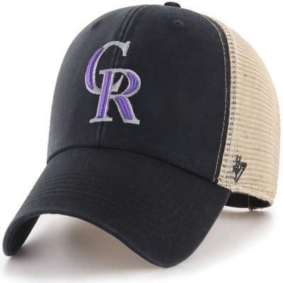 47 Brand MLB Team Color Flagship Mesh Trucker Primary Logo MVP Adjustable Structure Baseball Cap Hat, Adult One Size Fits All - Colorado Rockies Black
