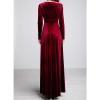 Womens Elegant Velvet Maxi Dress Trendy Gold Velvet V-Neck Long Sleeve Dresses Tunic Prom Floor-Length Long Dress (3X-Large,Red) view 3