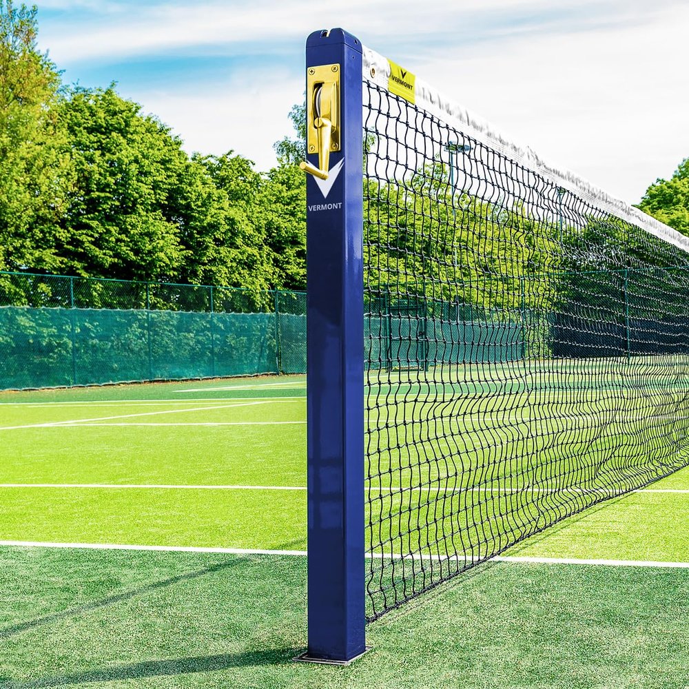 Vermont Square Tennis Posts [ITF Regulation] | 76mm Powder Coated Steel  Optional Ground Sockets (Blue, Without Ground Sockets)