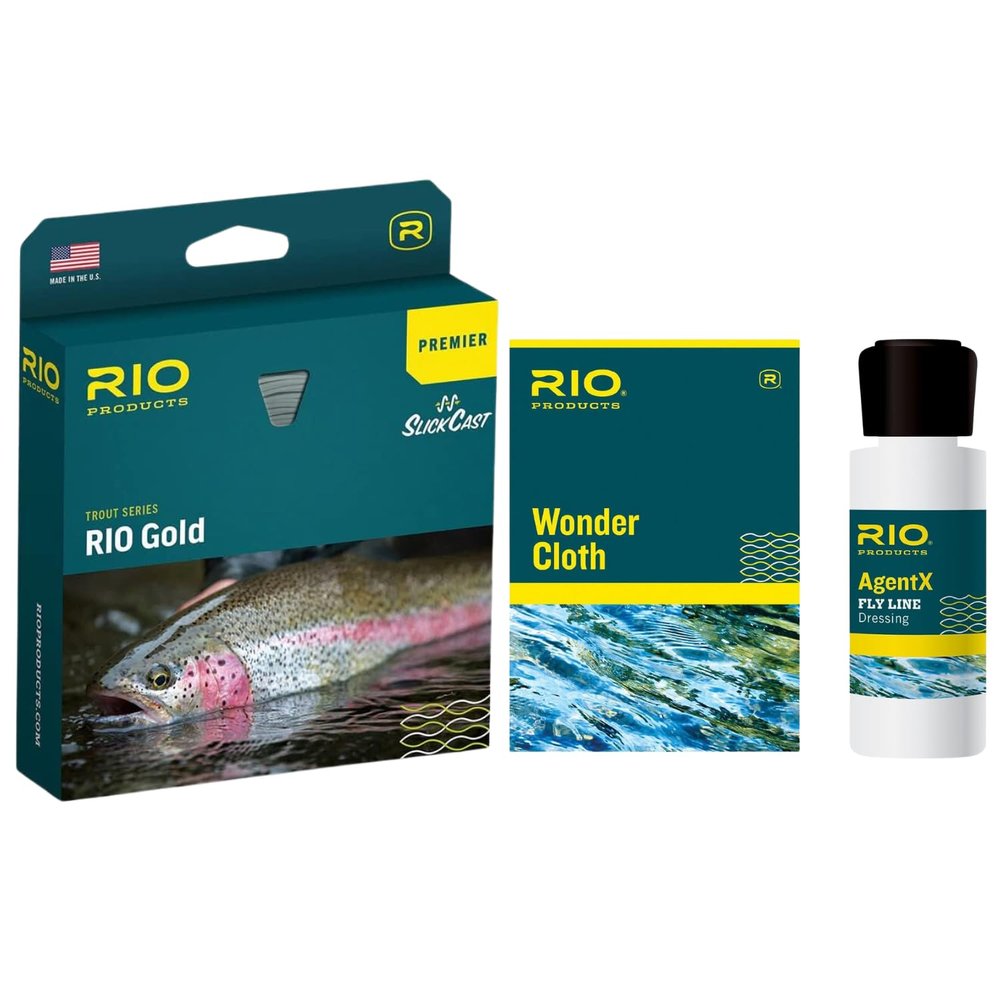 RIO PRODUCTS Premier Gold Fly Line (Moss/Gold, WF4F) and AgentX Line Cleaning Kit Bundle
