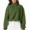 FKAEZZFR Zipper loose cropped sweatshirt solid color long sleeve snap buckle sports sweatshirt Khaki view 2
