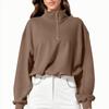 FKAEZZFR Zipper loose cropped sweatshirt solid color long sleeve snap buckle sports sweatshirt Khaki view 3