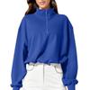 FKAEZZFR Zipper loose cropped sweatshirt solid color long sleeve snap buckle sports sweatshirt Khaki view 4