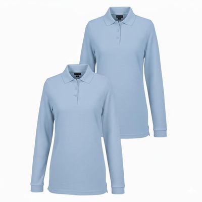 INGEAR Girls Long Sleeve Polo Shirt 2PK for School Uniform, Golf, Casual Wear (US, Alpha, XX-Large, Regular, Light Blue)