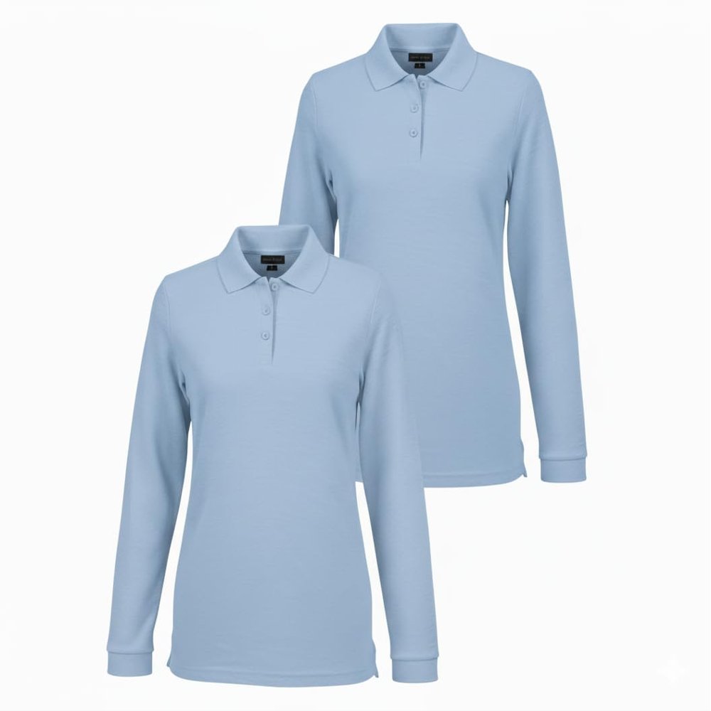 INGEAR Girls Long Sleeve Polo Shirt 2PK for School Uniform, Golf, Casual Wear (US, Alpha, XX-Large, Regular, Light Blue)