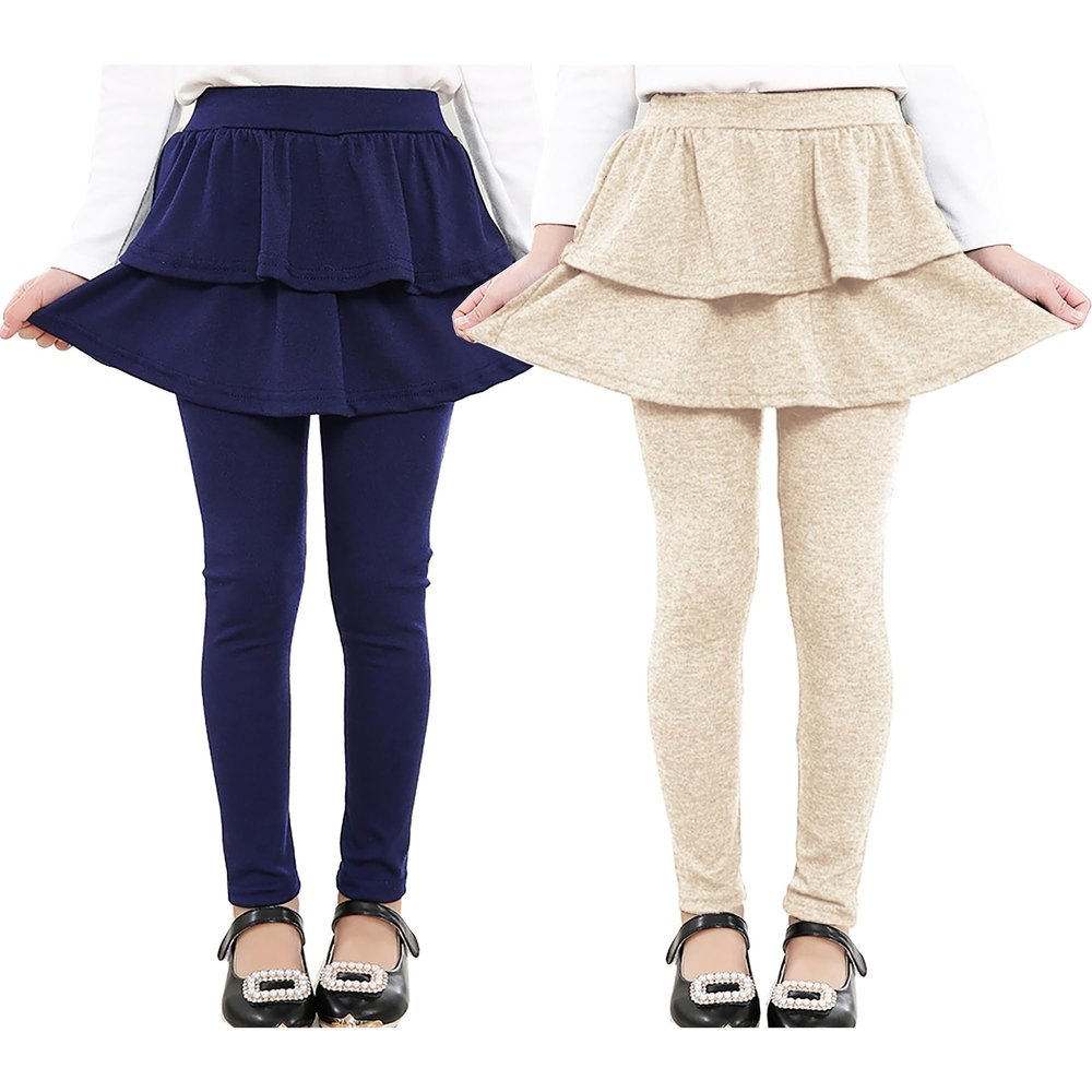 RieKet Girls School Uniform Pants Warm Stretchy Athletic Leggings with Skirt 2-14 Years Navy Blue Khaki 2 Pack 6-7 Years