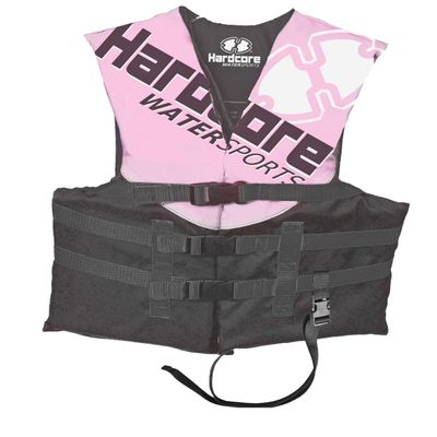 Hardcore USCG Type III Life Jacket PFD for Adults & Kids | Durable, Comfortable Ski Vest with Leg Strap for Watersports, Boating, Tubing & Enhanced Safety on the Water Pink (..Youth 50-90 lbs)