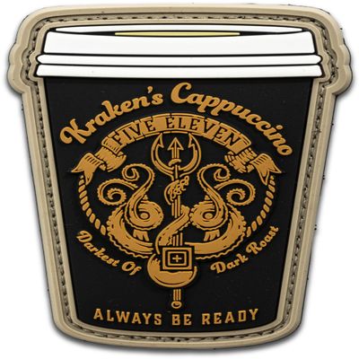 5.11 Tactical Patch - Kraken Cappuccino Patch, Hook-Back Adhesion, Laser-Cut to Size, Black, Style 92433