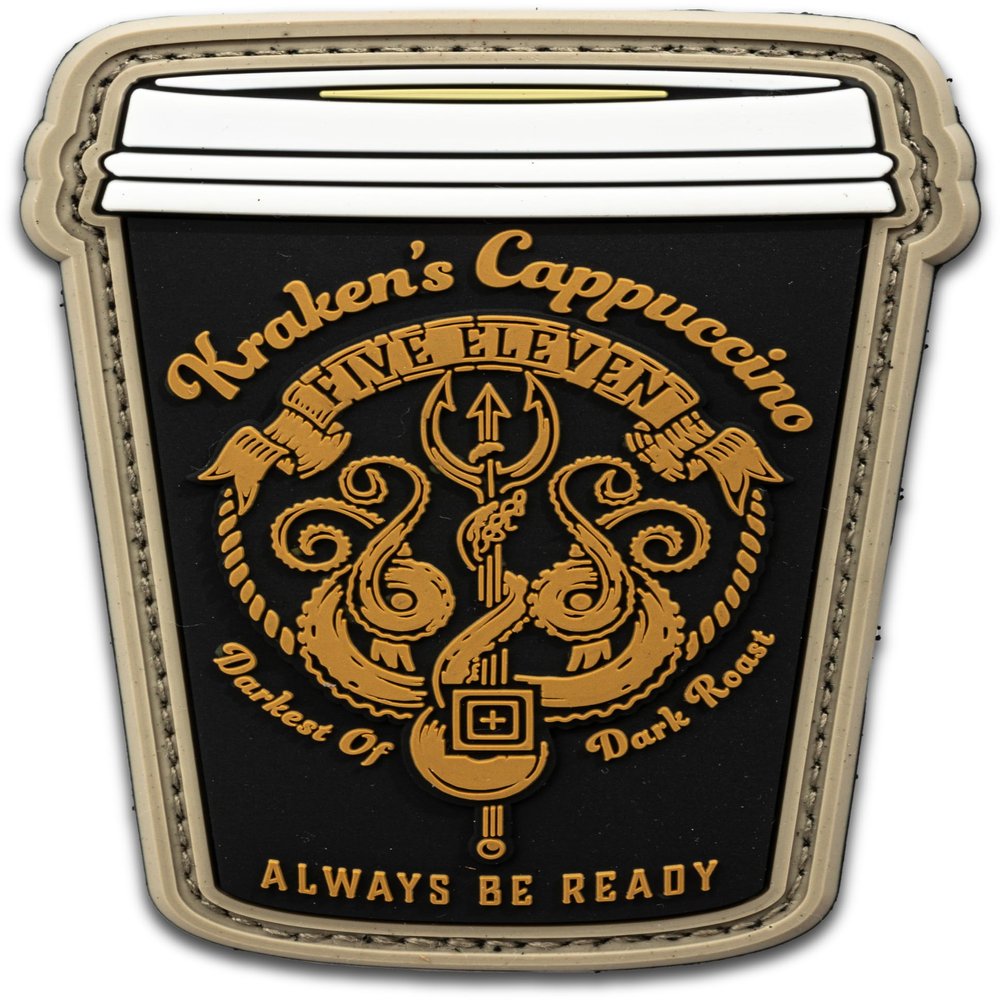 5.11 Tactical Patch - Kraken Cappuccino Patch, Hook-Back Adhesion, Laser-Cut to Size, Black, Style 92433