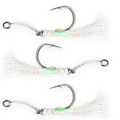 Jigging Assist Hooks, Size 9/0, 12 Pcs Quad Rope Design for Rigging Metal Jigs, 4 Pack 3pcs/Pack, Ideal for Tuna, Amberjack, and Deep Sea Jigging
