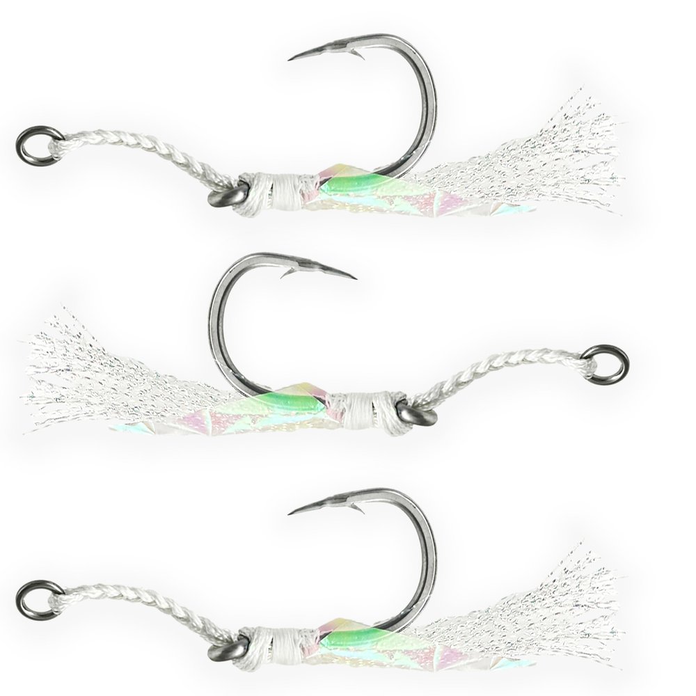 Jigging Assist Hooks, Size 9/0, 12 Pcs Quad Rope Design for Rigging Metal Jigs, 4 Pack 3pcs/Pack, Ideal for Tuna, Amberjack, and Deep Sea Jigging