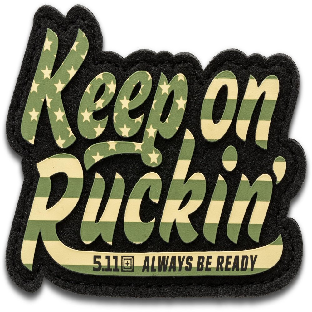 5.11 Tactical Patch - Keep On Ruckin USA Patch, Hook-Back Adhesion, Laser-Cut to Size, Green, Style 92311