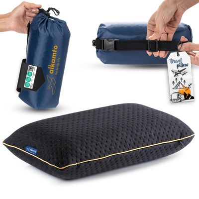 alkamto Travel & Camping Comfortable Memory Foam Pillow Easy to Carry Portable Bag Temperature Regulating Pillow Case (Black)
