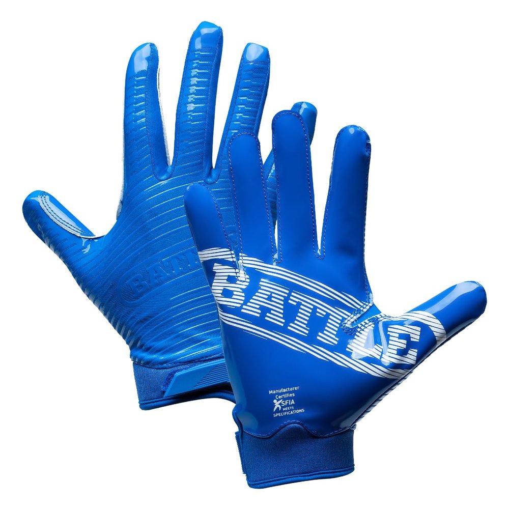 Battle Sports Doom 1.0 Wide Receiver Football Gloves, Ultra Stick Adult & Youth Gloves - Adult Small, Blue