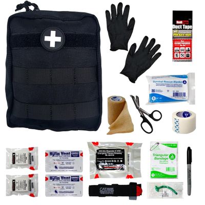 IFAK (Individual First Aid Kit) Trauma Kit with CAT Tourniquet Medical Pouch for Tactical, Outdoor, Hiking, Military Backpacking Emergency Medical Kit for Bleeding Control (Black)