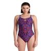 ARENA Performance Arabesque Women's Swimsuit Lace Back One Piece MaxLife Training Suit Athletic Ladies Bathing Suit, Neon Blue/Blue Multi, US Size 28