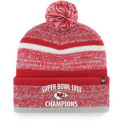 47 Kansas City Chiefs Super Bowl LVIII Champions Northward Beanie Hat with Pom - NFL KC Cuffed Winter Knit Cap Red