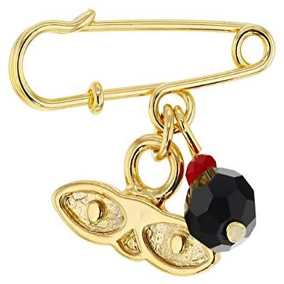 14kt Gold Plated Eyes Saint Lucky Charm Azabache Protection Baby Pin Brooch - Ojitos De Santa Lucia Azabache Para Proteccion