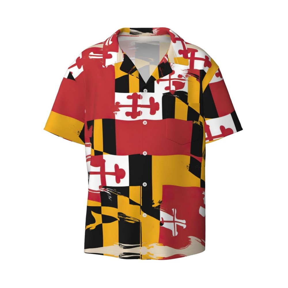 Maryland Flag Men's Casual Shirts Short Sleeve Regular Fit Fashion Camp Beach Shirts Tops