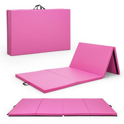 CAP Barbell Folding Exercise Mat  Durable, Anti-Tear, Thick Padding for Fitness, Aerobics, Gymnastics & Home Workouts. 10' x 4' x 3" thick PINK