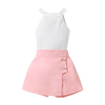 NineFit Basics Flower Girl Dress White Baby Girl's and Toddler Sleeveless Top and Skort 2 Piec Outfit Set Cute (Pink, 5-6 Years)