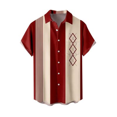 Mens Bowling Shirts Short Sleeve Button Down 1950s Retro Rockabilly Style Hawaiian Shirts 2025 Summer Beach Tops Trendy
