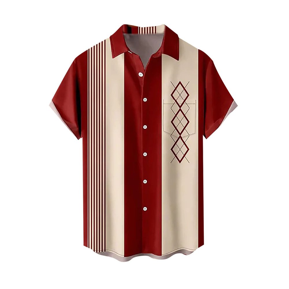 Mens Bowling Shirts Short Sleeve Button Down 1950s Retro Rockabilly Style Hawaiian Shirts 2025 Summer Beach Tops Trendy