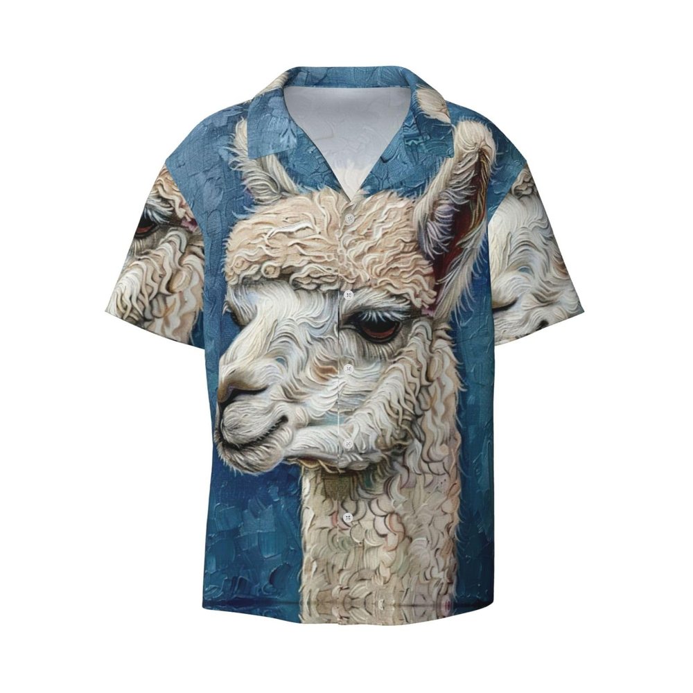 Alpaca Llama Men's Casual Shirts Short Sleeve Regular Fit Fashion Camp Beach Shirts Tops Black