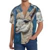 Alpaca Llama Men's Casual Shirts Short Sleeve Regular Fit Fashion Camp Beach Shirts Tops Black view 3