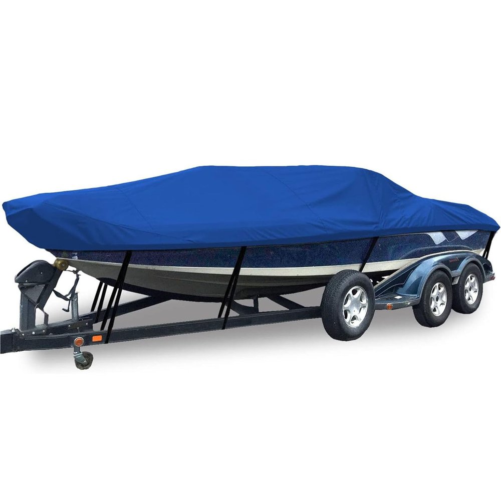 100% Waterproof Boat Cover, Heavy Duty 210D Marine Grade Oxford Cloth Boat Covers Marine Grade Trailerable Boat Cover Fits V-Hull Runabout Fishing Boat Bass Boat,20x22FT=700x254cm