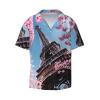 Oil Painting Paris Eiffel Tower Men's Casual Shirts Short Sleeve Regular Fit Fashion Camp Beach Shirts Tops Black view 1