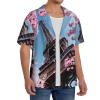 Oil Painting Paris Eiffel Tower Men's Casual Shirts Short Sleeve Regular Fit Fashion Camp Beach Shirts Tops Black view 4