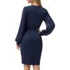 NineFit Basics Women's Pencil Work Dresses Long Sleeve V Neck Bodycon Business Dress Chiffon Jacquard Elegant Cocktail Party Mini Dress (Large,Dark Blue) view 2