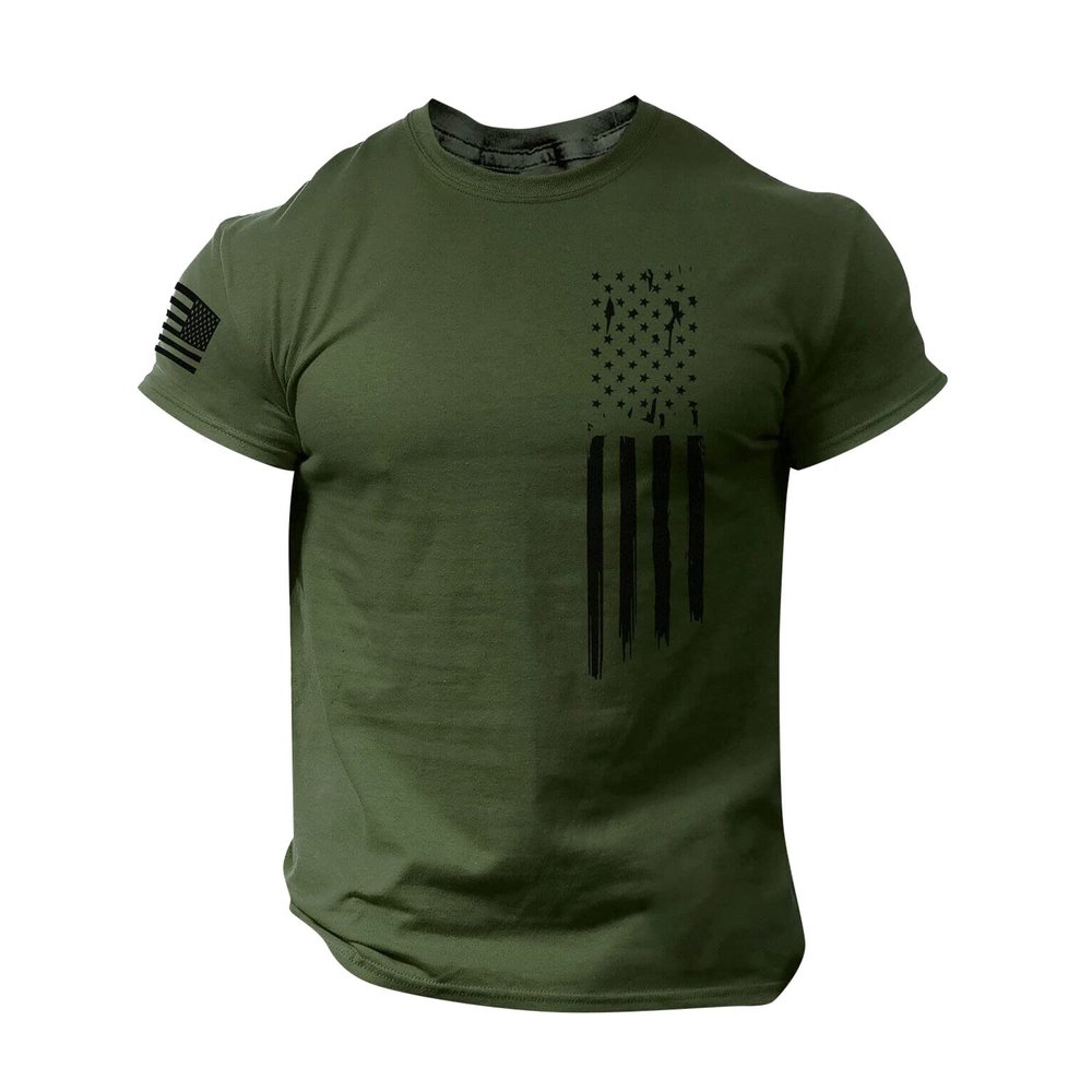 WENKOMG1 4Th of July Shirt for Men Crewneck USA Flag Prined Patriotic Tees Independence Day Lightweiht Workout Shirt, Polo Shirt for Men T Shirts Mens Golf Shirts Hawaiian Shirt(Army Green,5X-Large)