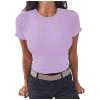 2024 Womens Basic T-Shirts Trendy Summer Crewneck Short Sleeve Crop Tops Knit Ribbed Shirts Slim Fit Tees Y2k Clothes Purple view 1