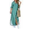 NineFit Basics Women Casual Loose Shirt Dress Button Down Front Split Maxi Beach Dress Cardigan Cover Ups Shirt Dresses with Pockets (Large,Green) view 1
