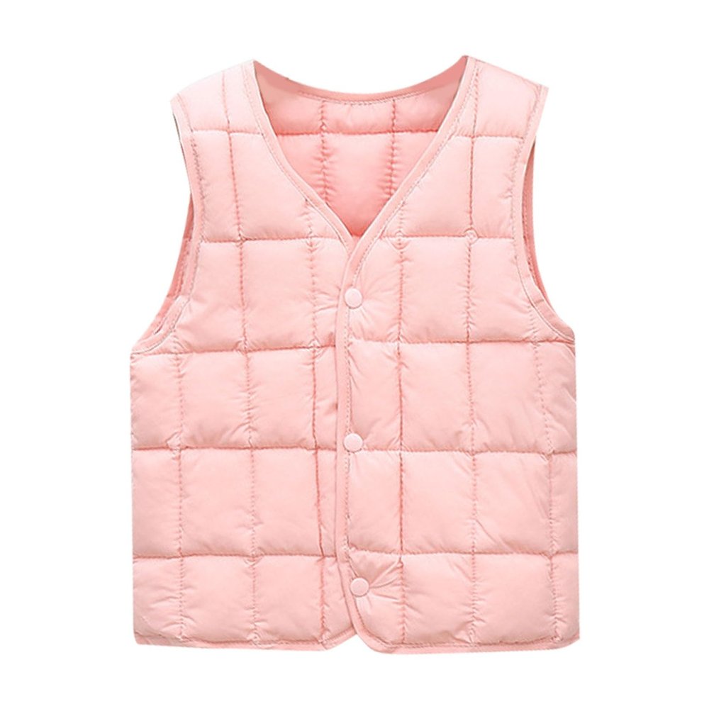 NineFit Basics Winter Tops for Girls Toddler Boys Girls Down Vest Autumn/Winter Front Buckle Solid Color Girls Light (Pink, 6-7 Years)
