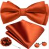Barry.Wang Pretied Bow Ties for Men Solid Color Bow Tie and Pocket Square Cufflinks Lapel Pin Set Formal Orange Bowties view 1