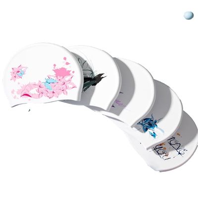 Chemo Headwear for Women UK Swim Cap Silicone Headcover (Flowers on a White Cap)