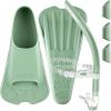 CAPAS Swim Training Fins+CAPAS Training Swim Snorkel for Lap Swimming, Green, Fins Size S (US Male 5.5-7 US Female 6.5-8) view 1